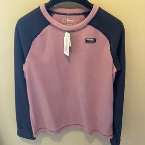 L.L. Bean kids 14-16 fleece pullover in Mauve Berry/Carbon Navy
